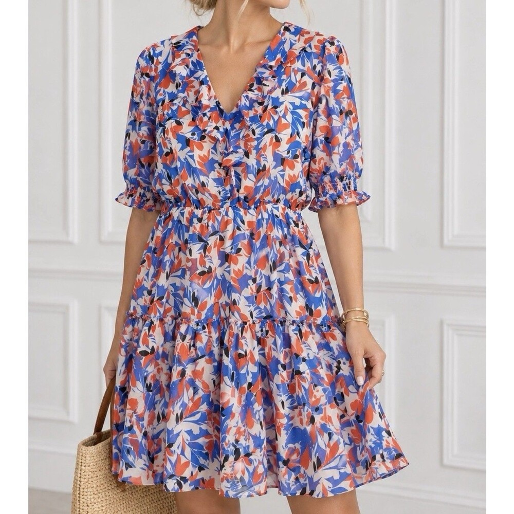Lauren Ralph Lauren Plus Size 22W Floral Crinkled Georgette Dress Ruffled